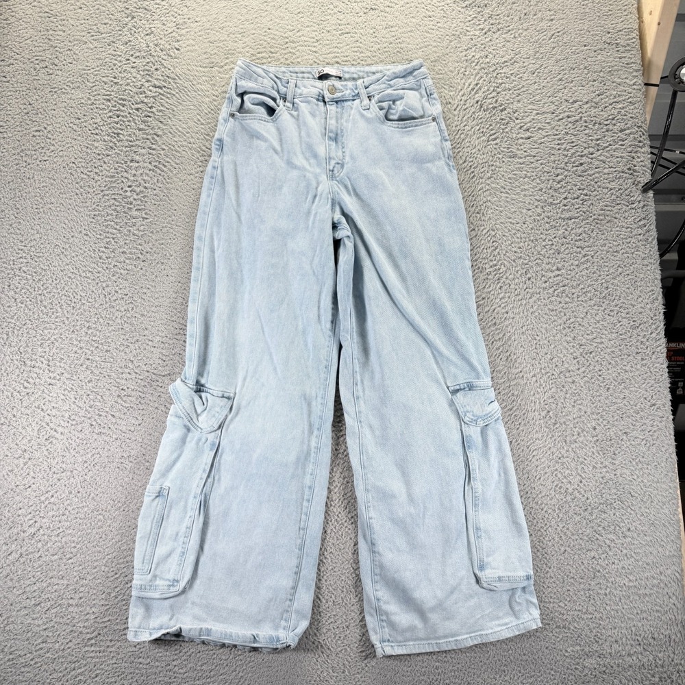 SO Jeans Womens 11 Blue Cotton Denim Wide-Leg Utility Workwear Travel Stretch